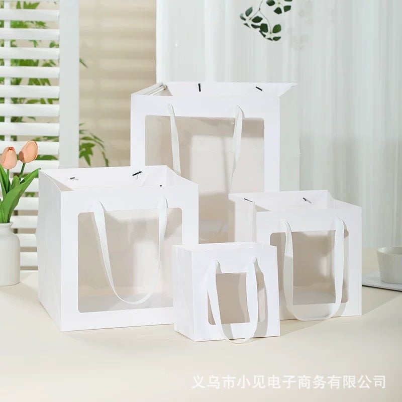 أكياس هدايا، أكياس زهور مربعة، أكياس تغليف باقات، أكياس ورق كرافت شفافة، أكياس هدايا كبيرة سميكة - Image 4